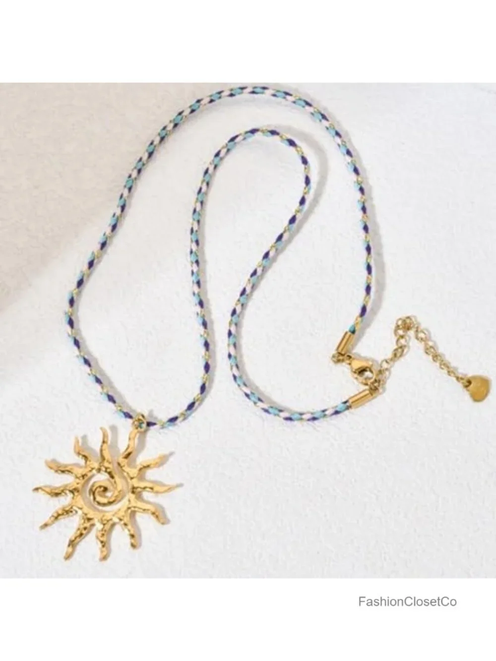 Boho Spiral Sun Pendant Necklace with Black Cord, Adjustable